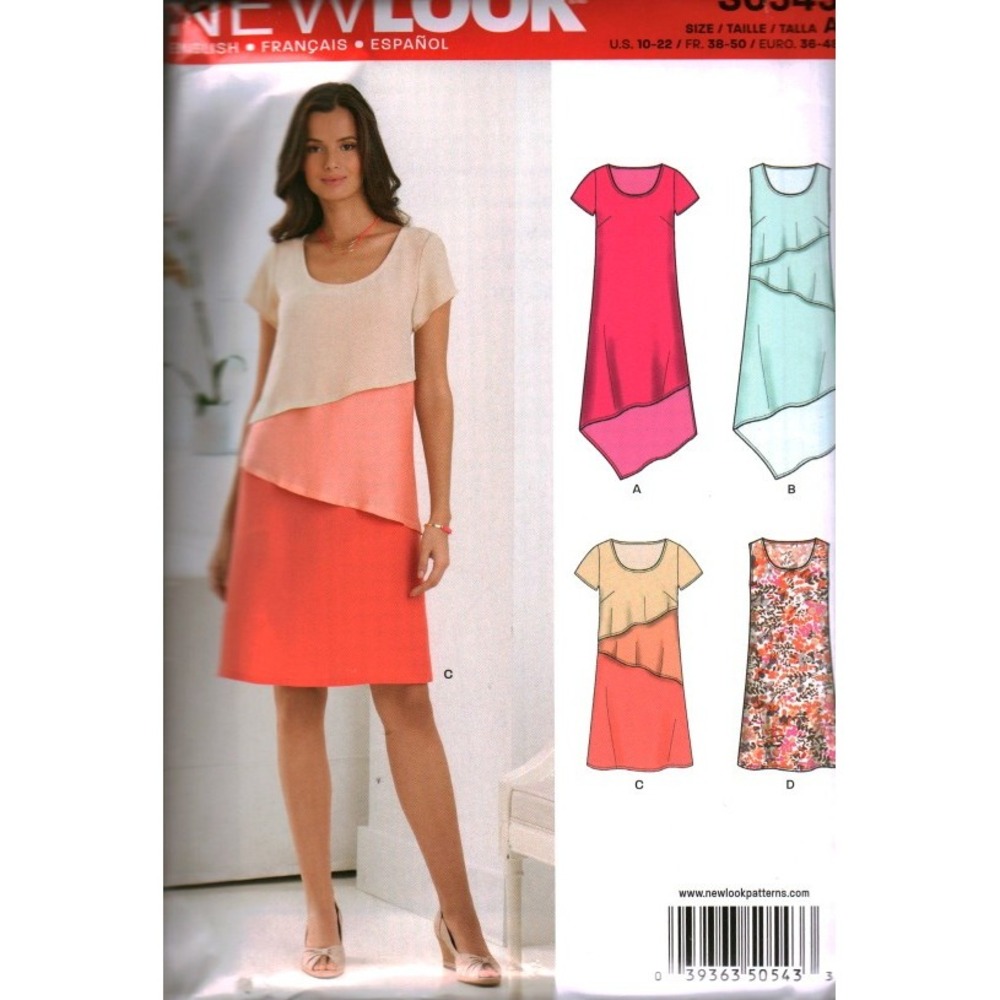 New Look S0543 Sewing Pattern Misses Tiered Asymmetrical Dress Size 10-22 UNCUT